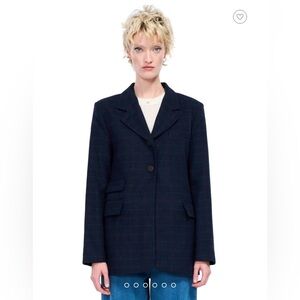 Mijeong Park Single Breasted Tailored Jacket Plaid Navy Wool | Size Small